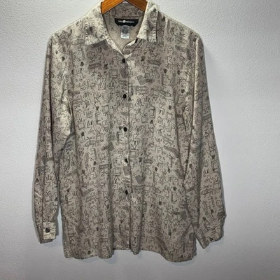 Blusa de seda Sag Harbor talla 10 beige estampado abstracto botón delantero top vintage Foto 1 de 4