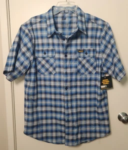 CAT Plaid Button Down Short Sleeve Men's Work Shirt Detroit Memphis Blue NWT Lrg - Picture 1 of 15