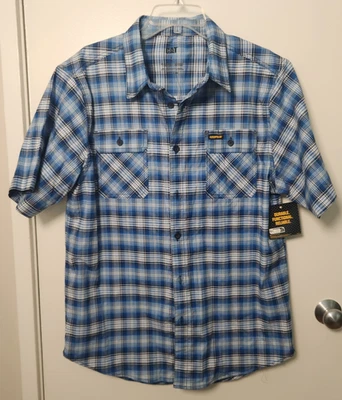 CAT Plaid Button Down Short Sleeve Men's Work Shirt Detroit Memphis Blue NWT Lrg - Image 1 of 4