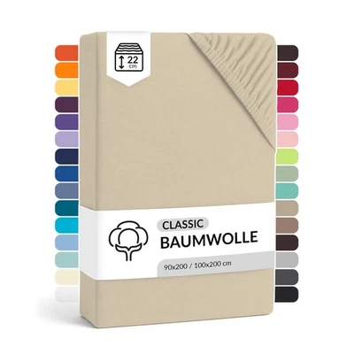 Drap-housse 90 x 200 cm, en coton, jusquà 100 x 200 cm, beige, en jersey peig... - Photo 1/4