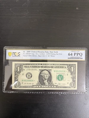 2009 $1 Dollar Bill, Low Fancy Numbers, Star*, PCGS 64UNC B00150016*  #49 - Image 1 of 4