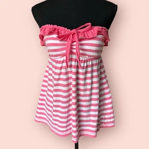Hollister Y2K Tube Top Babydoll Kawaii Strapless Logo Coquette Large Pink Stripe - Picture 1 of 6