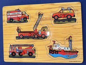 Vintage 2002 "Forever Toys" 5-TEILIGES HOLZPUZZLE FEUERWEHR ZUM THEMEN EUC! - Bild 1 von 10