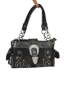 NWT Jesse James Conceal Carry Purse Black Rhinestone Buckle Bling Western Glam - Picture 1 of 23