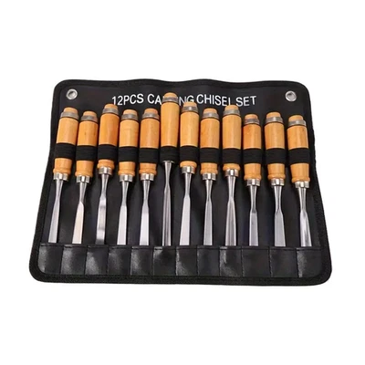 Schnitzeisen-Set 12tlg Schnitzwerkzeug Hohlbeitel Holz Beitel Holzschnitzerei - Bild 1 von 4