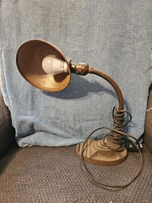 DESK LAMP:  EAGLE, Gooseneck Art Deco Industrial, metal & cast iron, WORKS-1930s - Image 1 of 4