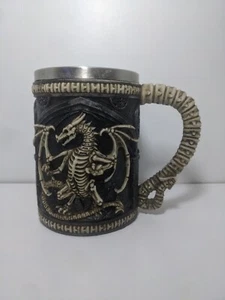 Gothic Skeleton Dragon Skull Tankard Beer Stein 16 oz Stainless Steel Insert - Picture 1 of 10