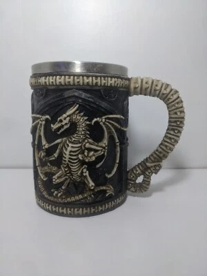 Esqueleto gótico dragón calavera jarra cerveza piedra 16 oz inserto de acero inoxidable Foto 1 de 4