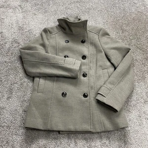 H&M Pea Coat Womens 12 Gray Double Breasted Soft Pockets Ladies Button Jacket - Picture 1 of 10