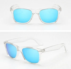 Polarised Polarized Adult Men Women Clear Frame Blue Mirror Lens Sunglasses! - Picture 1 of 1