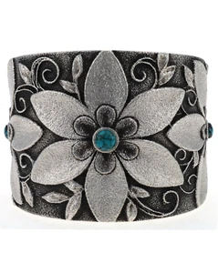 High Grade Natural Candelaria & Bisbee Turquoise 3-Flower Bracelet - Picture 1 of 4