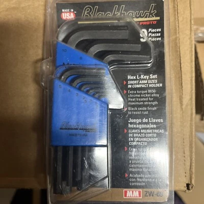 BLACKHAWK PROTO 9 PC SHORT ARM HEX KEY SET IN HOLDER METRIC ZW-69 MADE IN USA - Image 1 of 3