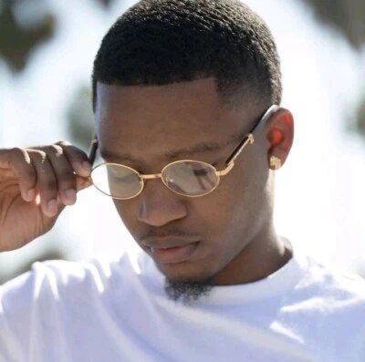 Men's Hip Hop Vintage Gold Frame Clear Lens Wood Glasses - Image 1 of 4