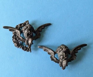 VICTORIAN 19TH C STERLING SILVER CHERUB CHILD’S BUCKLE PAIR - Picture 1 of 2