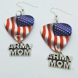 American Flag Army Mom Guitar Pick Earrings - Picture 1 of 2