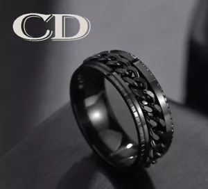 Personalized Men's Wedding Ring - Engraved Chain Spinner Wedding Ring For Guys - Picture 1 of 11