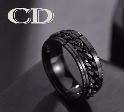 Anillo de boda personalizado para hombre - anillo de boda giratorio de cadena grabado para hombres Foto 1 de 4