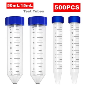 500 piezas tubos centrífugos estériles de polipropileno inferior cónico de 15 ml/50 ml - Imagen 1 de 13