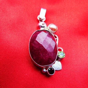 Rubinrote Perle Silver Overlay Anhänger, Größe 55 mm - Bild 1 von 3