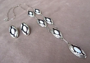 Navajo Sterling Silver & Opal Necklace & Earrings Set by Felix Perry JN0154 - Picture 1 of 3