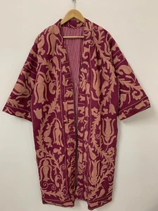 Cotton Suzani Embroidery Long Kimono Robe | Vintage Chinese Dressing Gown - Picture 1 of 5