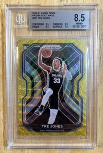 2020-21 Panini Prizm Tre Jones Rookie Gold Wave SSP 3x 9.5 BGS 8.5 Spurs