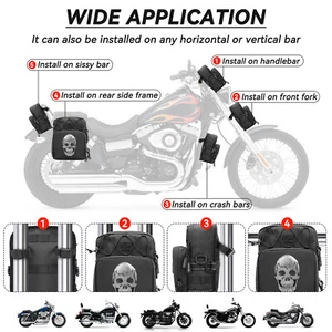 Storage Sissy Bar Bag Bicycles Skull Fork Bag Black Motorcycle Handlebar Bag - Picture 1 of 13