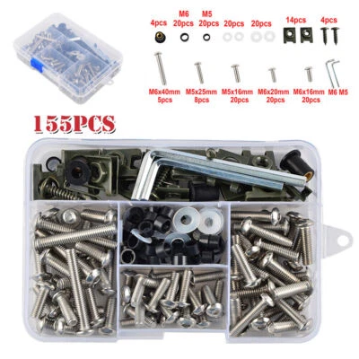 Refit 155Pcs Box Motorcycle Shell Fairing Bolt Plate Screw Nut Stainless Thread — 第 1/4 张图片