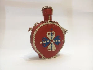 Vintage Leder umwickelt Kantine Flachmann Weinflasche Dekanter Jugoslawien Glas - Bild 1 von 13