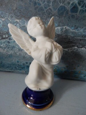 Buste statuette ange chérubin porcelaine Limoges socle bleu ancien - Photo 1/4
