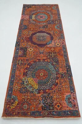 3 x 8 ft Orange Turkish Mamluk Fine quality Hand knotted Medallion Runner Rug - Image 1 of 4
