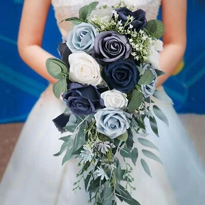 Handmade Wedding Bridal Bouquet Waterfall Floral Artificial Roses Holding - Picture 1 of 7
