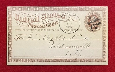 1873 *A. J. WELLS CO.* BALDWINSVILLE, NY. UX1 POSTAL CARD+LARGE USPOD WATERMARK! - Image 1 of 4