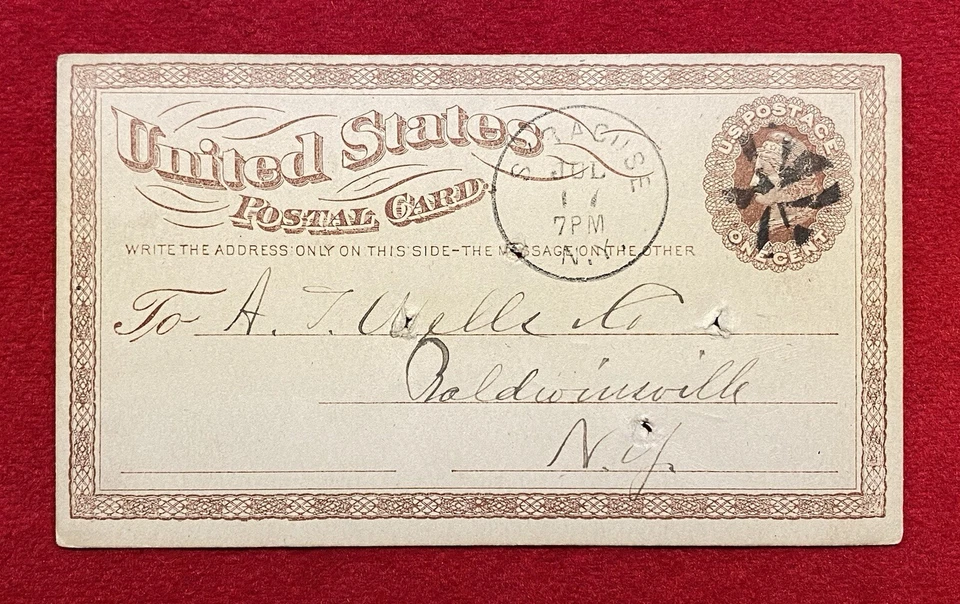 1873 *A. J. WELLS CO.* BALDWINSVILLE, NY. UX1 POSTAL CARD+LARGE USPOD WATERMARK! - Image 1 of 4