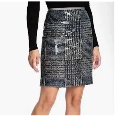 Falda lápiz a cuadros Tory Burch Bristol lentejuelas Glen talla Gris medio negro cintura 28 Foto 1 de 4