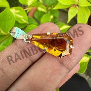 18 CT Natural Orange Sapphire Gemstone Pendant 925 Sterling Silver Fancy Cut - Picture 1 of 6