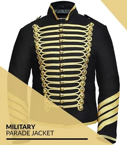 Vintage Herren Premium Baumwolle Husarenjacke Knopfleiste Militär Parade Jacke - Bild 1 von 123