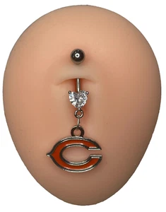Chicago Bears Heart Navel CZ Ring Belly Piercing - Hypoallergenic - Picture 1 of 1