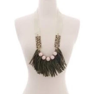 Plunder Judith Leopard Necklace Leather Fringe Tassel Beads New - Picture 1 of 6