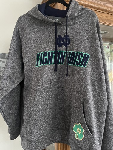 VETEMENTS Felpa con cappuccio Notre Dame Fighting Irish grigia uomo quadrifoglio ricamato