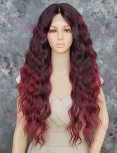 Negro / Borgoña Ombre Largo Calor Rizado OK Encaje Frente Cabello Humano Mezcla Peluca EVEW - Imagen 1 de 8