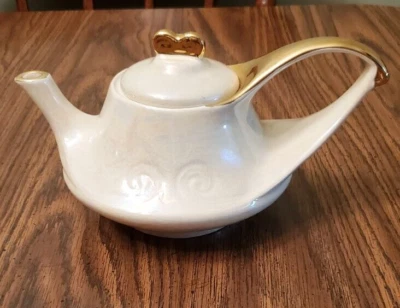 Bule iridescente Lusterware ouro 22 K lâmpada Aladdin marrom China Co Sebring Ohio - Imagem 1 de 4