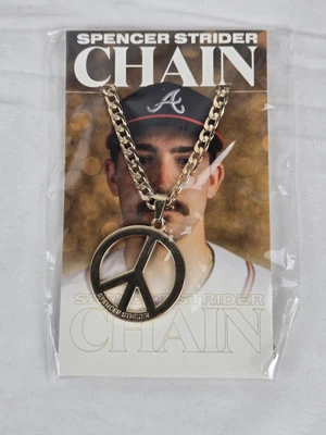 New 2023 Atlanta Braves Spencer Strider Peace Sign Chain Necklace 7/18/23 SGA - Image 1 of 4