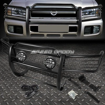 PROTECTOR REJILLA CEPILLO NEGRO + LUZ ANTINIEBLA TRANSPARENTE REDONDA PARA 96-04 NISSAN PATHFINDER R50 Foto 1 de 4