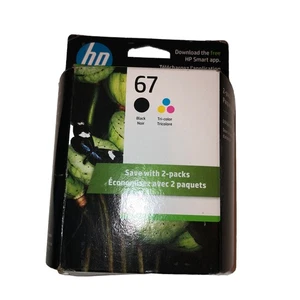 HP Tinte 67 Schwarz und Dreifarbig Drucker Tintenpatrone 2er Pack Ablaufdatum Nov 2023 Original - Bild 1 von 9