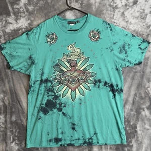 Black Label Affliction Short Sleeve T Shirt Blue Hearts Rose Tribal XXL  - Picture 1 of 8