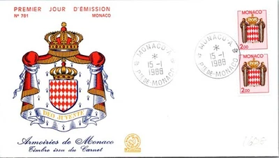 Monaco SC# 1608 FDC 1988 Coat of Arms of Monaco Stamp from the Booklet - A02910 - Image 1 of 2
