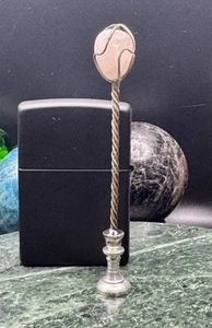 •Vintage• MILKY QUARTZ Gem & Twisted Silver Wire Handle Tobacco Pipe Tamper - Picture 1 of 5