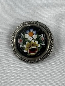VTG Floral Micro Mosaic Braided Twist Silver Tone Button Italy EUC - Picture 1 of 5