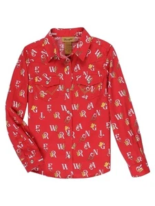 Wrangler Girls' Long Sleeve Western Snap Shirt Logo Collar Pockets Red New NWT - Picture 1 of 2